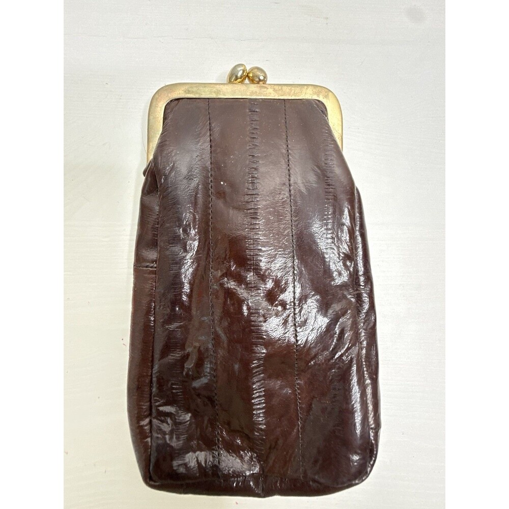 Vintage Genuine Leather Snakeskin Coin Purse / Kiss Lock Wallet